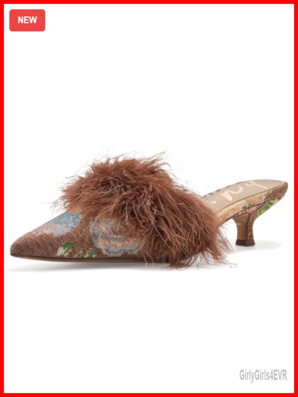 Pointed Toe Kitten Heel Mule Slip-On Floral Fabric Dress Shoe